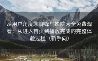 从用户角度聊聊蜂鸟影院大全免费观看：从进入首页到播放完成的完整体验过程（新手向）
